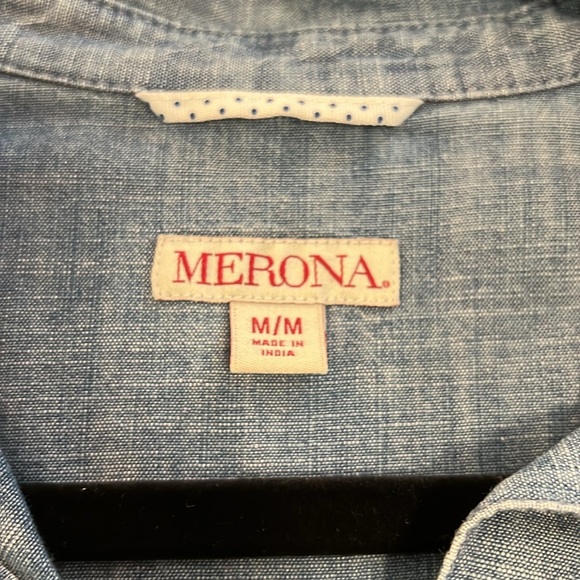 Merona half button down chambray shirt size medium - Picture 3 of 5
